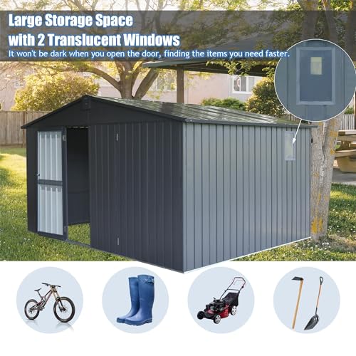 LCOZPG 11 x 9FT Outdoor Storage Shed,Large Bike Shed & Outdoor Storage with Galvanized Steel Frame & Windows,Garden Shed Metal Utility Tool Storage