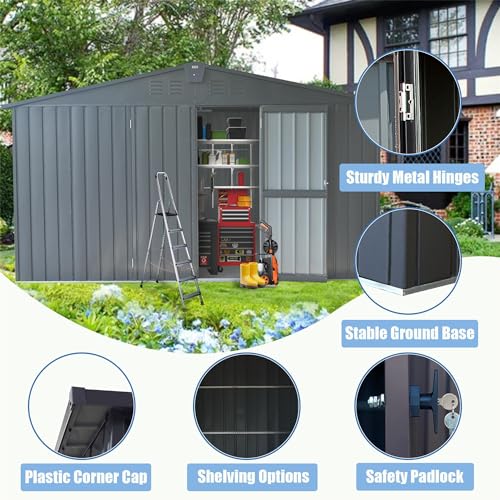 LCOZPG 11 x 9FT Outdoor Storage Shed,Large Bike Shed & Outdoor Storage with Galvanized Steel Frame & Windows,Garden Shed Metal Utility Tool Storage