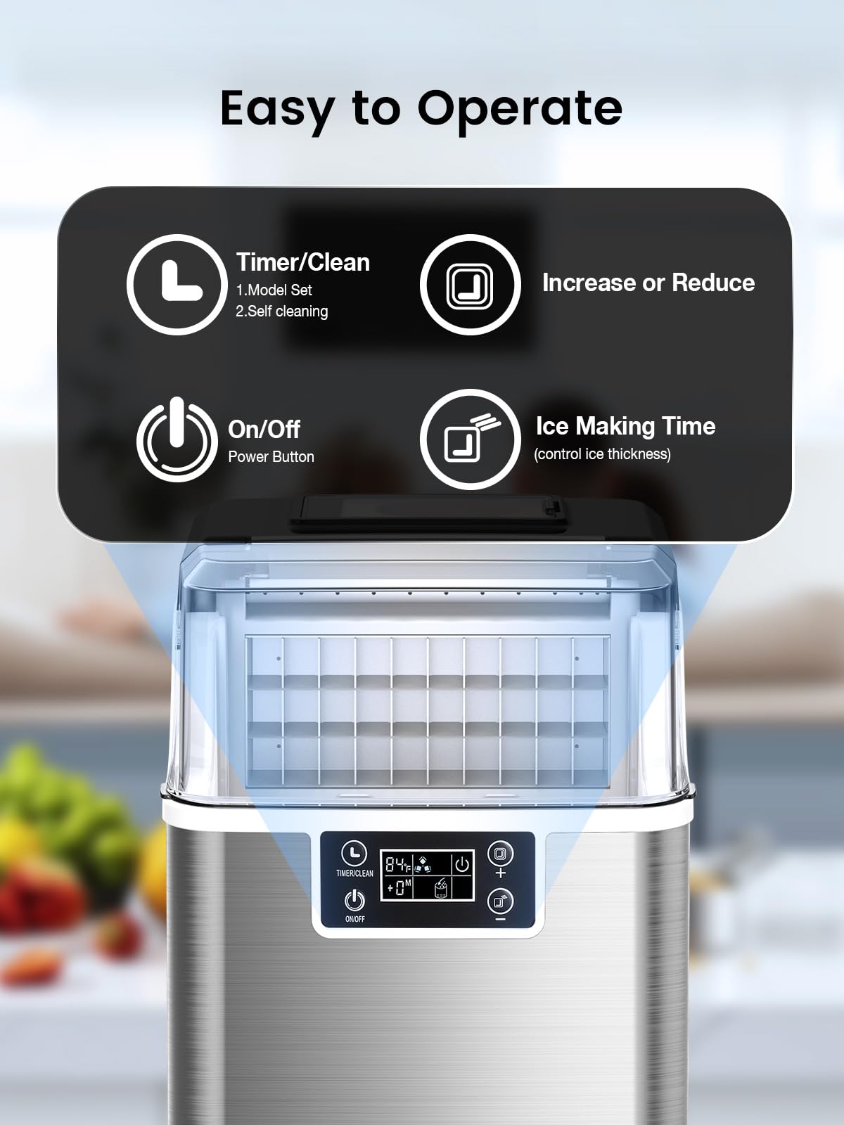Kndko Ice Makers Countertop, 45Lbs/Day, 2 Ways to Add Water, Countertop Ice Maker, 24 Pcs Ready in 13 Mins, Self Cleaning Ice Maker, 24H Timer, Perfect for Home Bar RV