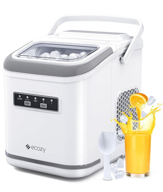 ecozy Countertop Ice Maker, Portable Ice Maker with Self-Cleaning, 9 Bullet Ice Cubes in 6 Mins, 26lbs/24Hrs, Ice Maker Machine with Ice Bags, Handle