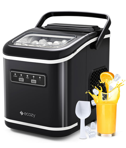 ecozy Countertop Ice Maker, Portable Ice Maker with Self-Cleaning, 9 Bullet Ice Cubes in 6 Mins, 26lbs/24Hrs, Ice Maker Machine with Ice Bags