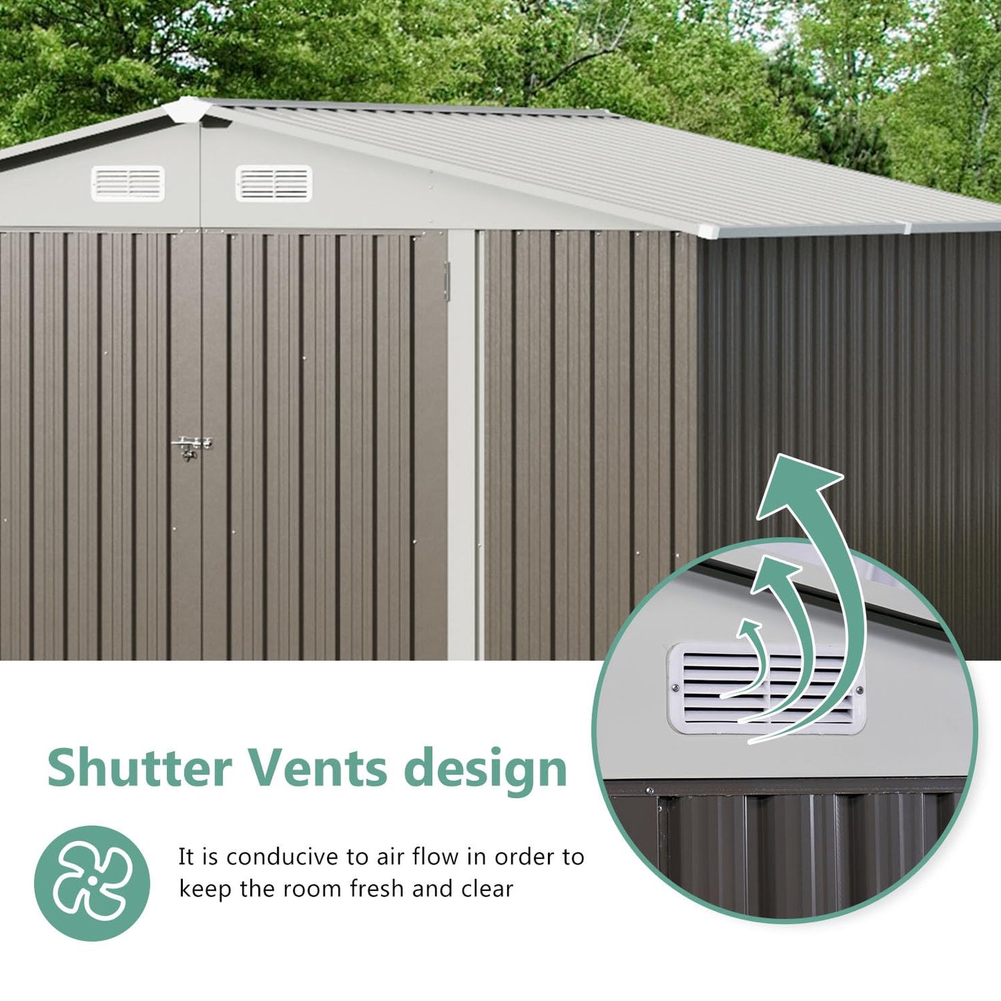 Aoxun 9.6’x7.8’ Outdoor Metal Storage Shed, Steel Utility Tool Shed Storage with Lockable Doors, Metal Sheds Outdoor Storage for Garden, Backyard, Lawn and Patio, Grey
