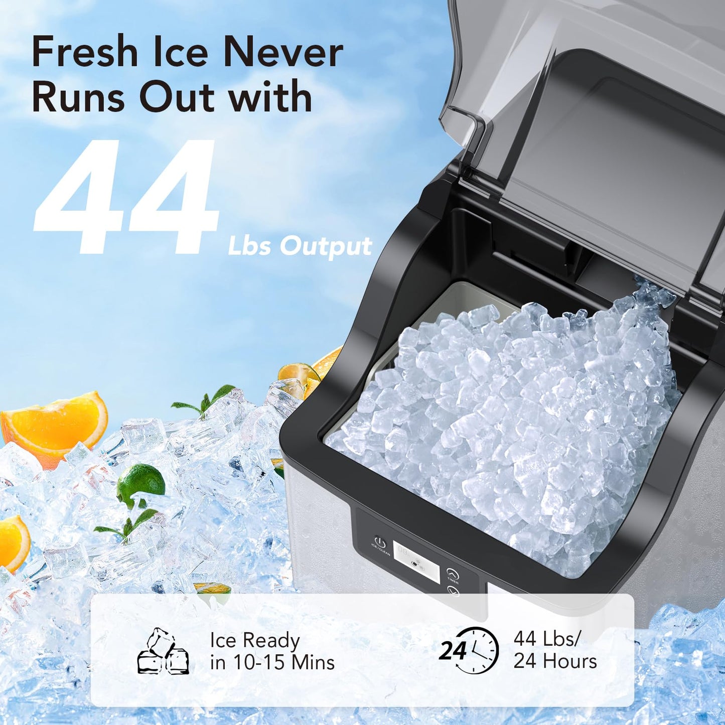 CuisinAid Nugget Ice Makers Countertop, Portable Countertop Ice Maker Machine Self Cleaning with Pellet Soft Chewable Ice, Pebble Ice Machine for Home Kitchen Party with Handle, Ice Scoop and Basket