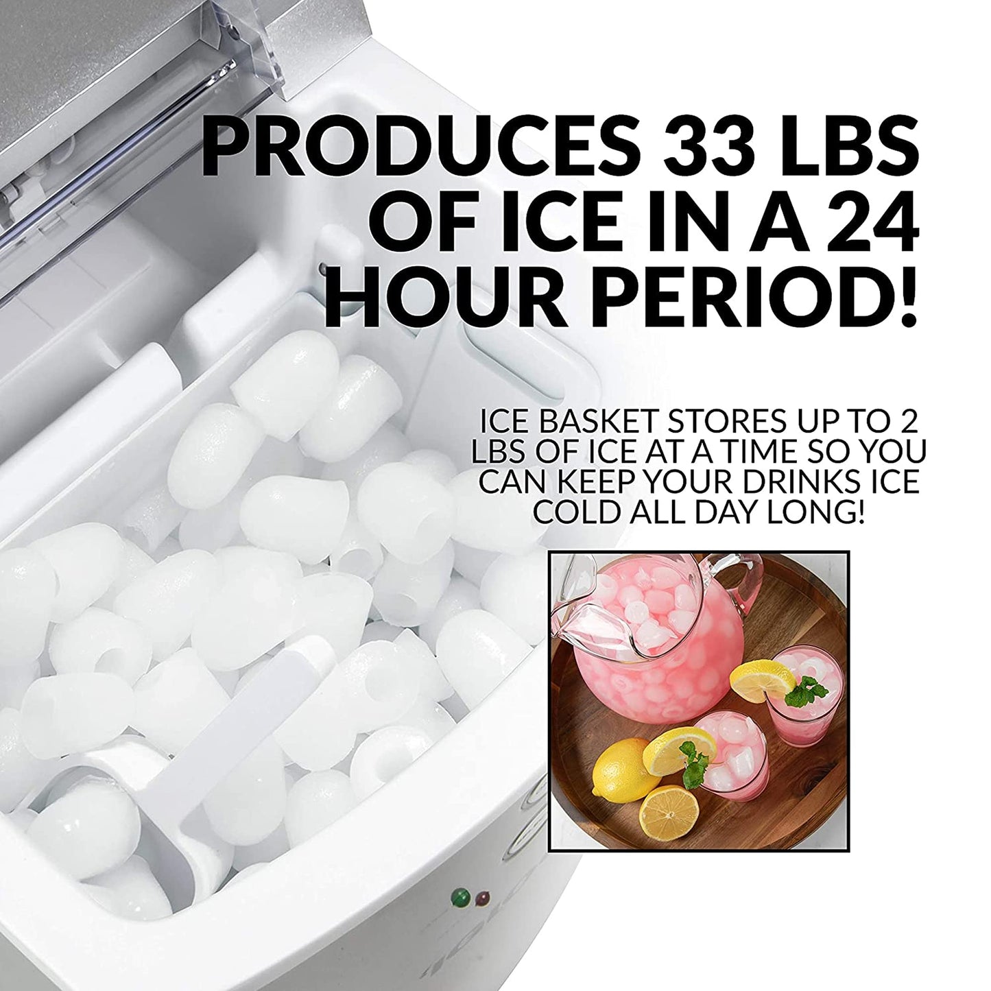 Igloo ICEB33SL Large-Capacity Automatic Portable Electric Countertop Ice Maker Machine, 33 Pounds in 24 Hours, 9 Ice Cubes Ready in 7 minutes