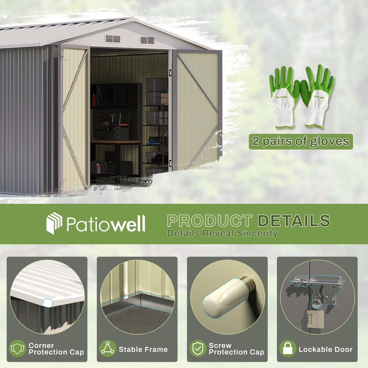 Patiowell 8x10 FT Outdoor Storage Shed, Large Garden Tool Metal Shed with Sloping Roof and Double Lockable Door, Outdoor Shed for Backyard Garden Patio Lawn,Grey
