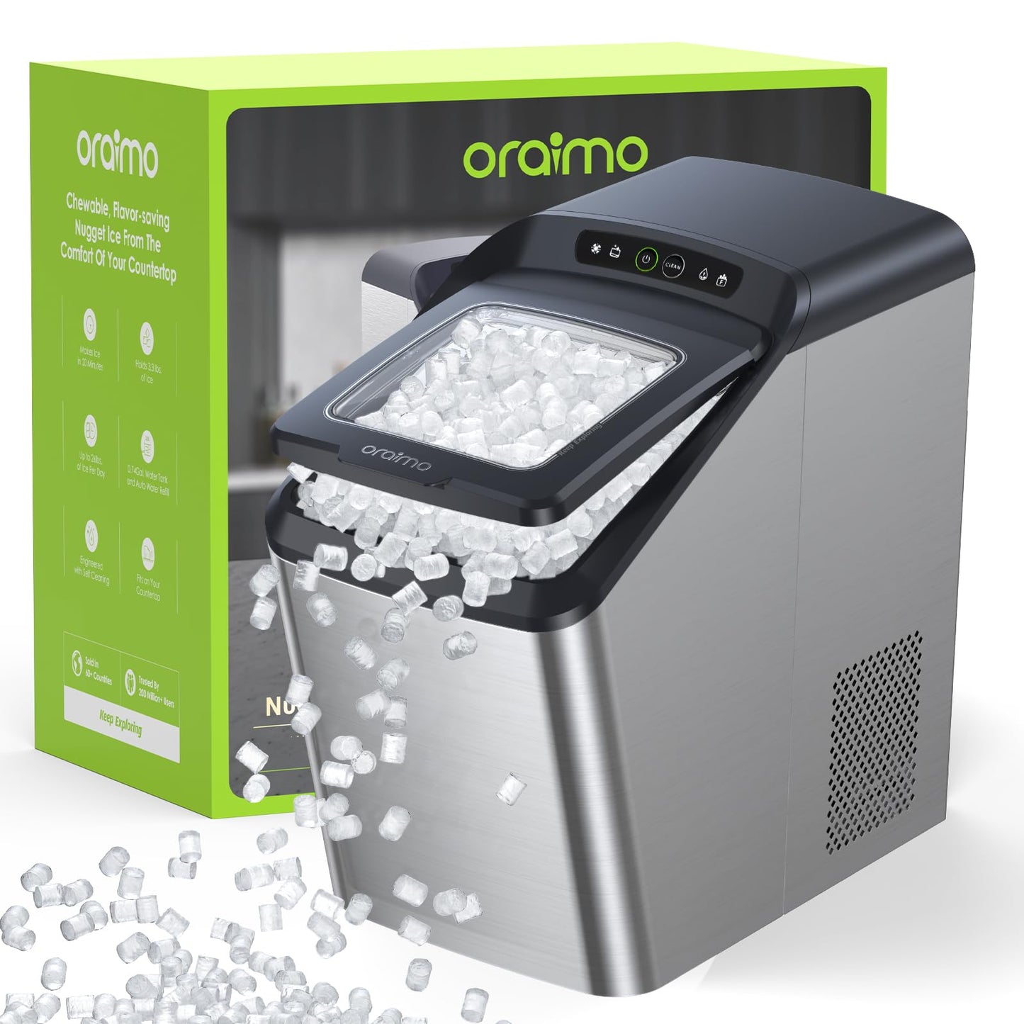 Oraimo Nugget Ice Maker, Ice Makers Countertop, 26 Lbs/Day Tooth-Friendly Chewable Ice with Self-Cleaning & Auto Water Refill,