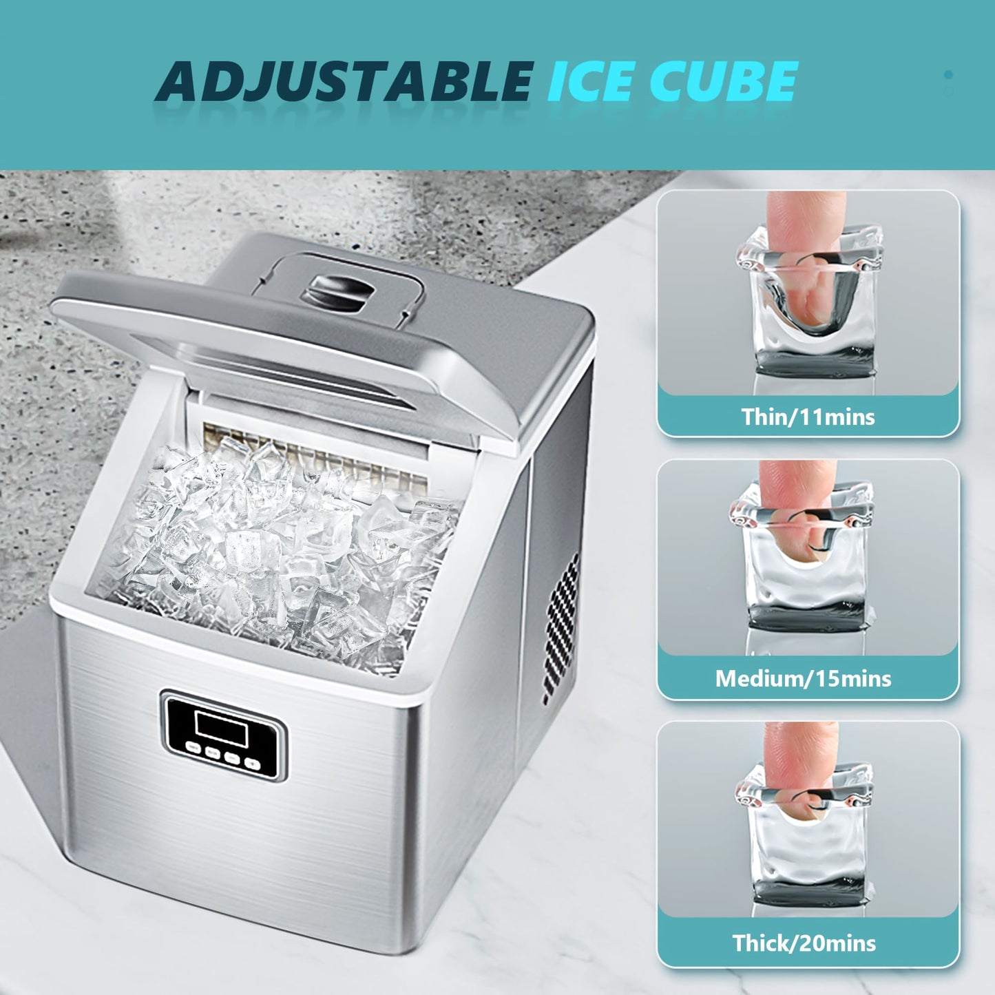 EUHOMY Countertop Ice Maker Machine, 40Lbs/24H Auto Self-Cleaning, 24 Pcs Ice/13 Mins, Portable Compact Ice Maker with Ice Scoop & Basket