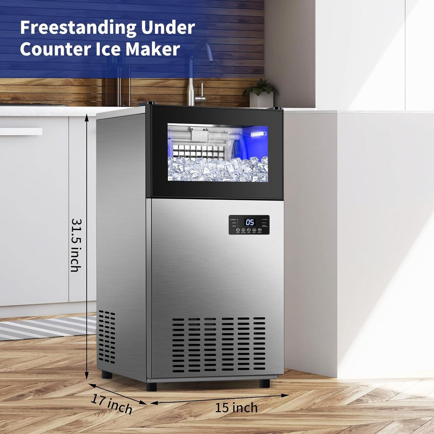 Commercial Ice Maker 130 LBS/24H, Upgraded 15" Wide Under Counter Ice Maker with 35LBS Ice Capacity