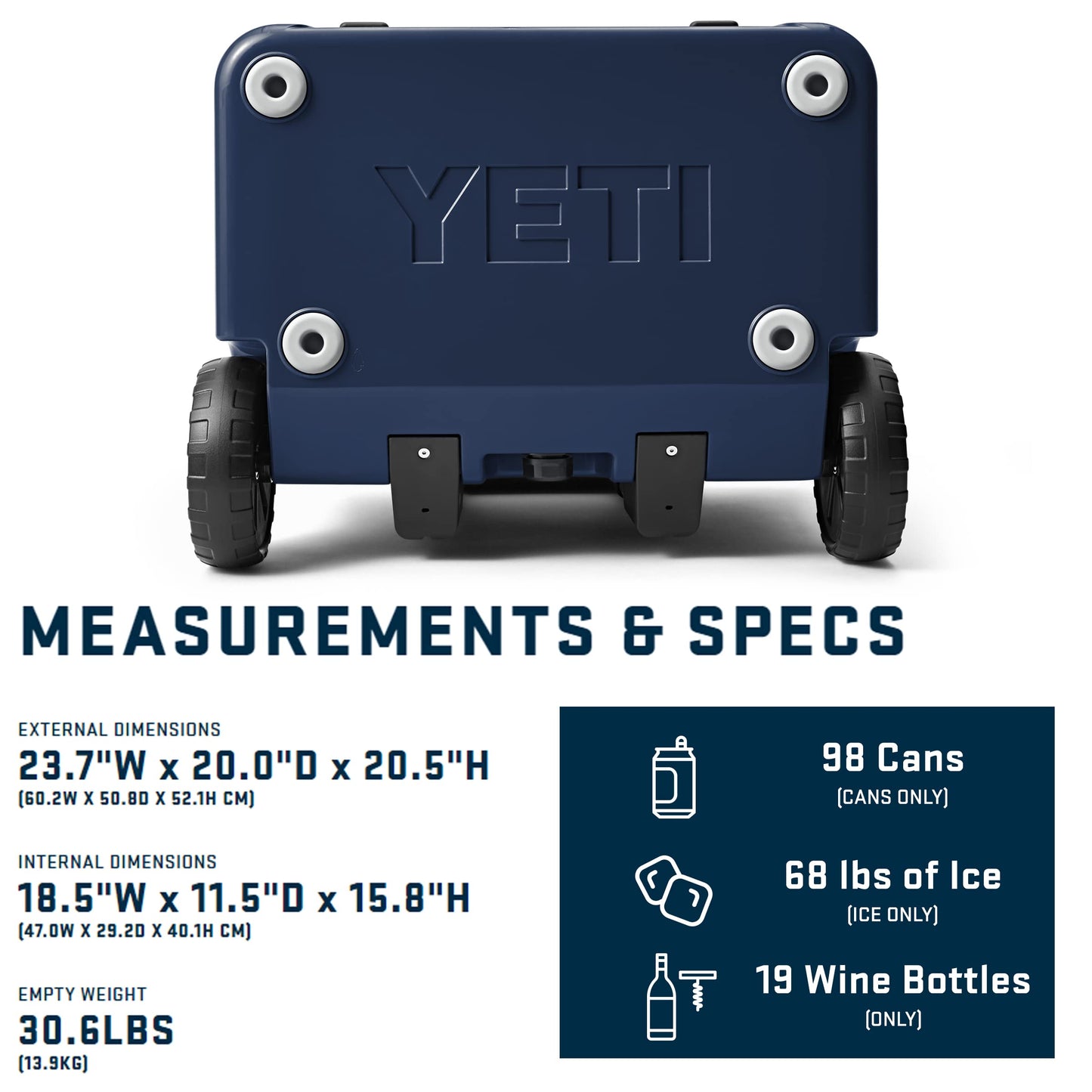 YETI Roadie 60 Wheeled Cooler with Retractable Periscope Handle, Navy