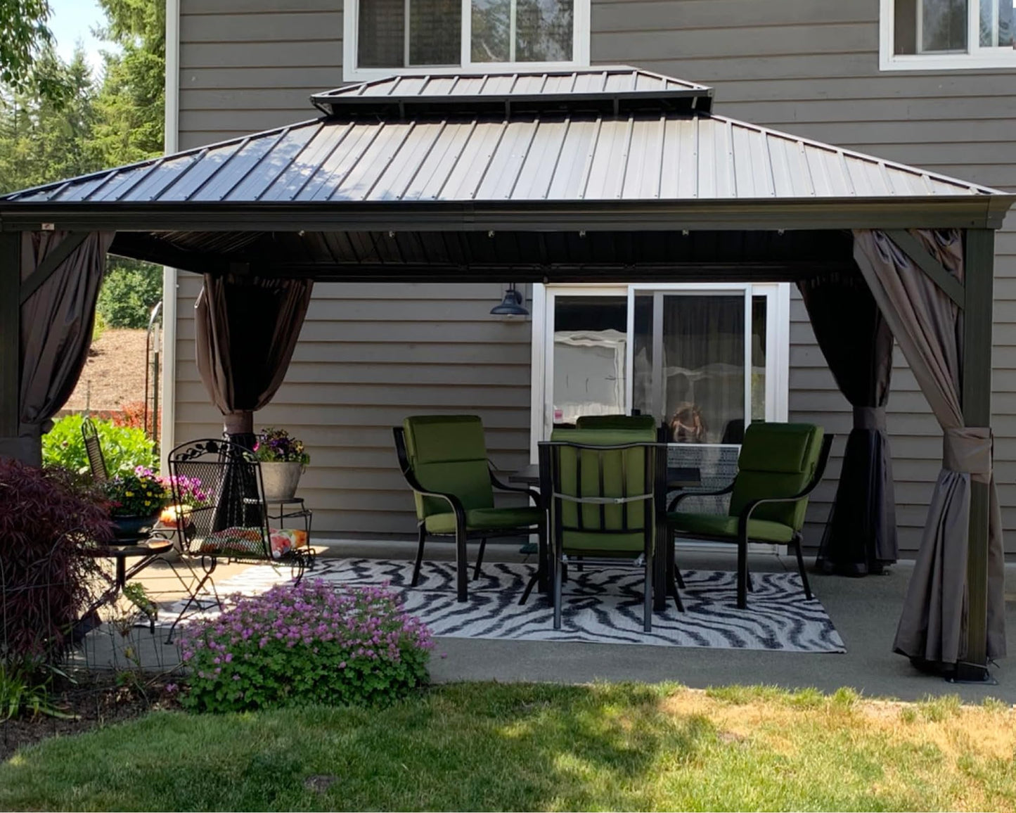 PURPLE LEAF 12' X 16' Permanent Hardtop Gazebo Aluminum Gazebo with Galvanized Steel Double Roof for Patio Lawn and Garden, Curtains and Netting Included, Grey