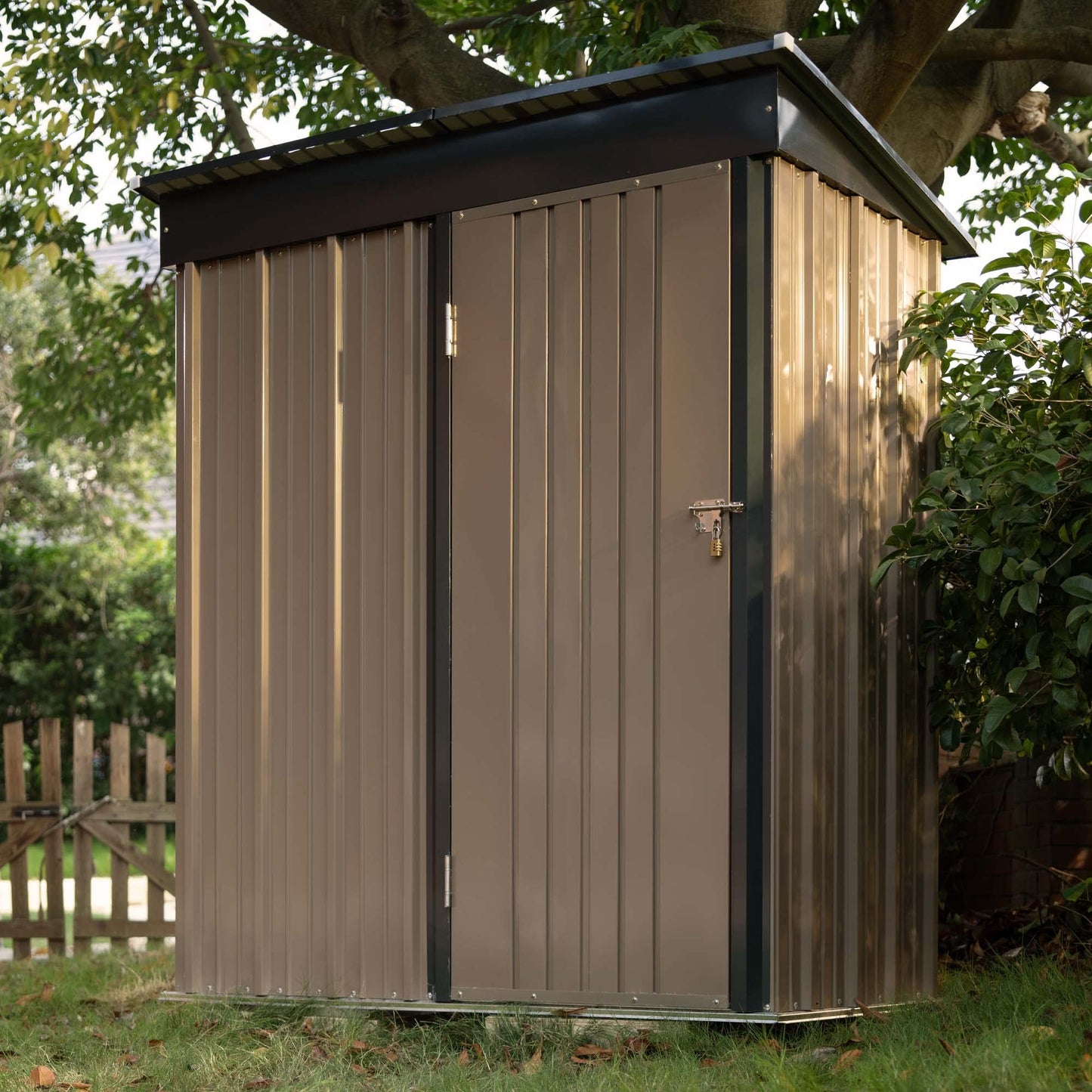 Devoko Outdoor Storage Shed 5 x 3 FT Lockable Metal Garden Shed Steel Anti-Corrosion Storage House with Single Lockable Door for Backyard Outdoor Patio (Brown)