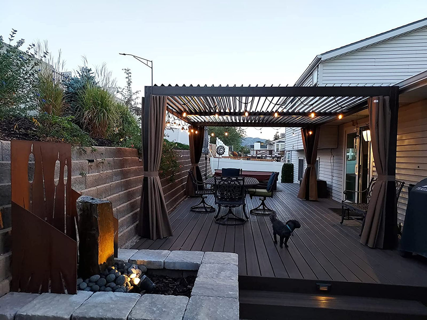 Domi Louvered Pergola 12' × 20', Outdoor Aluminium Pergola with Adjustable Roof, Curtains and Netting, Hardtop Gazebo for Patio, Deck, Garden, Yard, Beach(Gray)